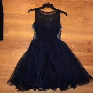 Blondie Nites Navy Embroidered Homecoming Dress